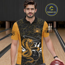 Load image into Gallery viewer, Custom Yellow Cobra Snake Bowling Team Men Polo Shirts, Bowling Pattern Shirt IPHW9703