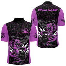 Load image into Gallery viewer, Custom Purple Cobra Snake Bowling Team Men Quarter-Zip Shirts, Bowling Pattern Shirt IPHW9705