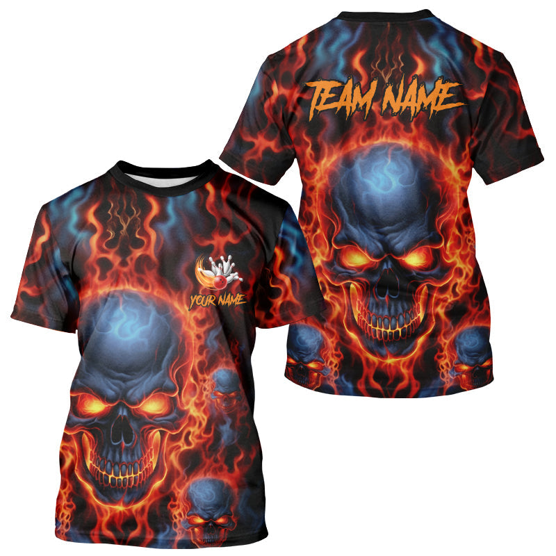Flame Skull Custom Bowling T-Shirts For Men, Team Bowling Jerseys Halloween Outfit IPHW5245