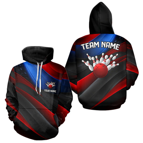 Custom Red And Blue Us Bowling Men And Women Hoodie Shirt, Patriotic Team Bowling League Shirts IPHW5247