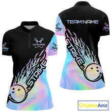 Load image into Gallery viewer, Custom Hologram Flame Strike Bowling Women Quarter-Zip Shirt, Bowling Team Bowler Outfit IPHW9859