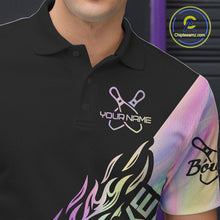 Load image into Gallery viewer, Custom Hologram Flame Strike Bowling Polo Shirts For Men, Bowling Team Bowler Outfit IPHW9860