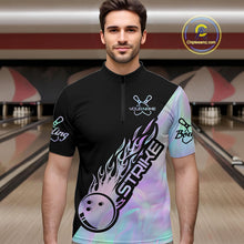 Load image into Gallery viewer, Custom Hologram Flame Strike Bowling Men Quarter-Zip Shirt, Holographic Icy Crystal Bowling Shirt IPHW9863