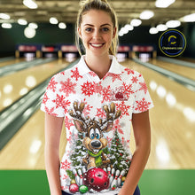 Load image into Gallery viewer, Custom Cute Funny Reindeer Christmas Bowling Women Polo Shirts, Xmas Team Bowling Shirt IPHW10113