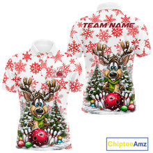 Load image into Gallery viewer, Custom Cute Funny Reindeer Christmas Bowling Men Polo Shirts, Xmas Team Bowling Shirt IPHW10113