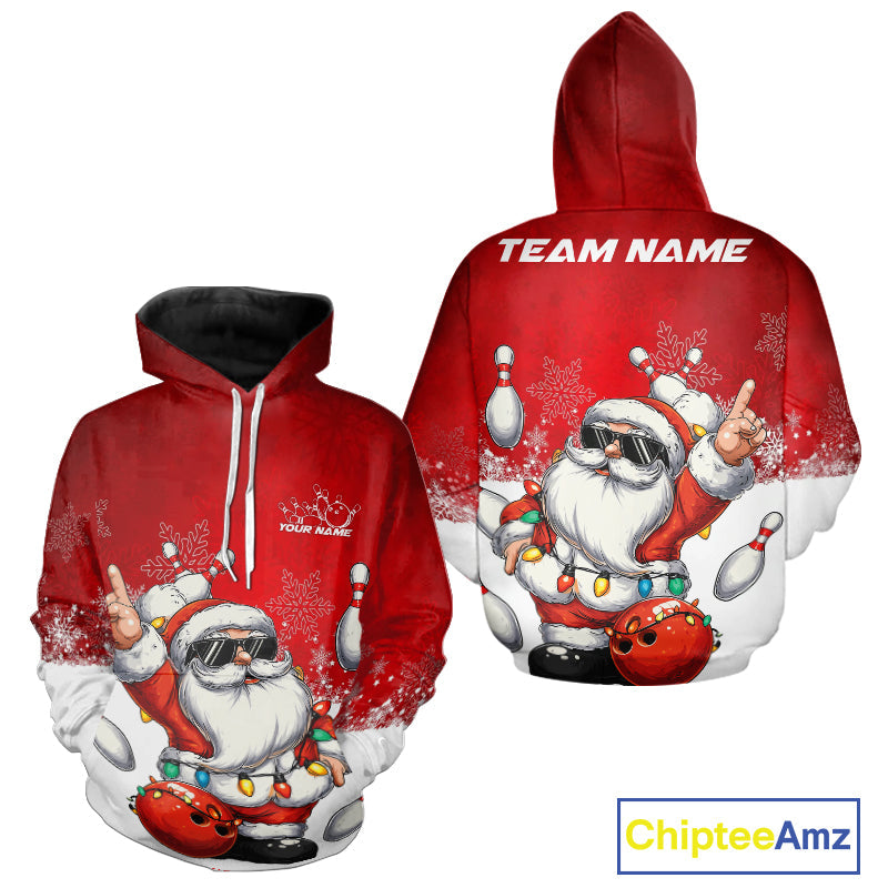Custom Funny Santa Claus Christmas Bowling Men And Women Hoodie Shirts, Xmas Team Bowling Outfit IPHW10116