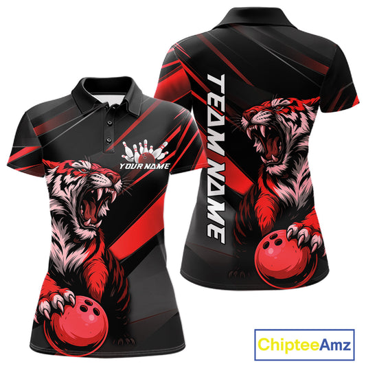 Custom Black And Red Tiger Bowling Team Women Shirt, Bowling League Shirt Bowler Uniform IPHW10775