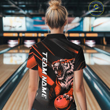 Load image into Gallery viewer, Custom Black And Orange Tiger Bowling Women Shirt, Bowling League Shirt Bowler Uniform IPHW10776