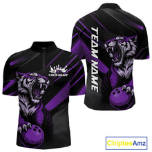Load image into Gallery viewer, Custom Black And Purple Tiger Bowling Team Men Shirt, Bowling League Shirt Bowler Uniform IPHW10778