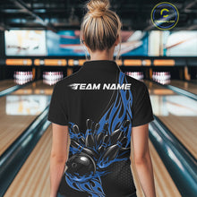 Load image into Gallery viewer, Custom Blue Flame Bowling Women Polo Shirt, Team Jerseys Bowling League Shirt IPHW11282