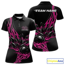 Load image into Gallery viewer, Custom Pink Flame Bowling Women Polo Shirt, Team Jerseys Bowling League Shirt IPHW11284