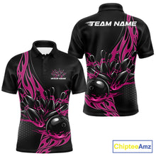 Load image into Gallery viewer, Custom Pink Flame Bowling Men Polo Shirt, Team Jerseys Bowling League Shirt IPHW11284