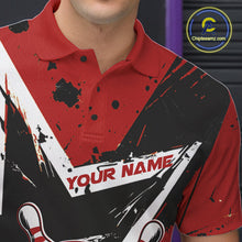 Load image into Gallery viewer, Custom Black And Red Star Funny Bowling Polo Shirts For Men, Bowling Tournament Shirt IPHW9358