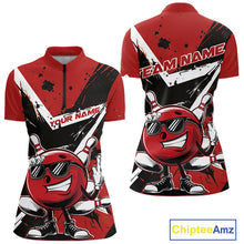 Load image into Gallery viewer, Custom Black And Red Star Funny Bowling Women Quarter-Zip Shirt, Bowling Tournament Shirt IPHW9358