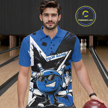 Load image into Gallery viewer, Custom Black And Blue Star Funny Bowling Polo Shirts For Men, Bowling Tournament Shirt IPHW9359