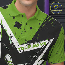 Load image into Gallery viewer, Custom Black And Green Star Funny Bowling Polo Shirts For Men, Bowling Tournament Shirt IPHW9360