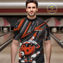 Load image into Gallery viewer, Black And Orange Funny Custom Bowling Jerseys, Cool Bowling Quarter-Zip Shirts For Men IPHW9363