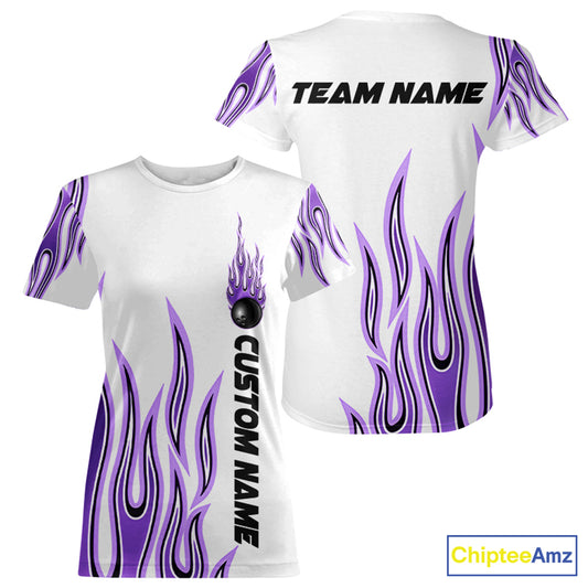 Personalized Flame Bowling T-Shirts For Women, Bowling Ball Custom Team IPHW4986