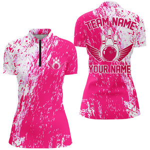 Personalized Bowling Shirts For Women, Team Bowling Jerseys Bowling Pin |Pink IPHW4999