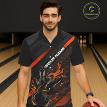 Load image into Gallery viewer, Custom Black And Orange Flame Bowling Hawaiian Shirts For Men, Bowling Team Bowling League Shirts IPHW7508