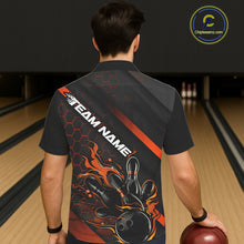 Load image into Gallery viewer, Custom Black And Orange Flame Bowling Hawaiian Shirts For Men, Bowling Team Bowling League Shirts IPHW7508