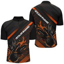 Load image into Gallery viewer, Custom Black And Orange Flame Bowling Shirts For Men, Bowling Team Bowling League Shirts IPHW7508
