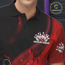 Load image into Gallery viewer, Custom Black And Red Flame Bowling Polo Shirt For Men, Bowling Team League Shirt IPHW9872