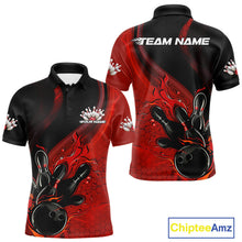 Load image into Gallery viewer, Custom Black And Red Flame Bowling Polo Shirt For Men, Bowling Team League Shirt IPHW9872