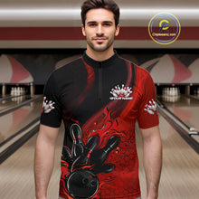 Load image into Gallery viewer, Custom Black And Red Flame Bowling Quarter-Zip Shirt For Men, Bowling Team League Shirt IPHW9872
