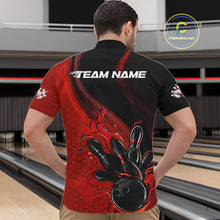 Load image into Gallery viewer, Custom Black And Red Flame Bowling Quarter-Zip Shirt For Men, Bowling Team League Shirt IPHW9872