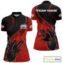 Load image into Gallery viewer, Custom Black And Red Flame Bowling Quarter-Zip Shirt For Women, Bowling Team League Shirt IPHW9872