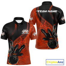 Load image into Gallery viewer, Custom Black And Orange Flame Bowling Polo Shirt For Men, Bowling Team League Shirt IPHW9873