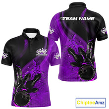 Load image into Gallery viewer, Custom Black And Purple Flame Bowling Polo Shirt For Men, Bowling Team League Shirt IPHW9874