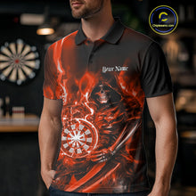 Load image into Gallery viewer, Custom Black And Red Flame Grim Reaper Dart Team Men Polo Shirts, Halloween Dart Otufit IPHW10027