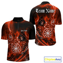 Load image into Gallery viewer, Custom Black And Red Flame Grim Reaper Dart Team Men Quarter-Zip Shirts, Halloween Dart Otufit IPHW10027