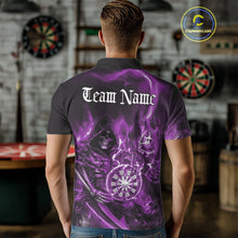 Load image into Gallery viewer, Custom Black And Purple Flame Grim Reaper Dart Team Men Polo Shirt, Halloween Dart Otufit IPHW10028