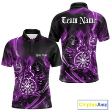 Load image into Gallery viewer, Custom Black And Purple Flame Grim Reaper Dart Team Men Polo Shirt, Halloween Dart Otufit IPHW10028