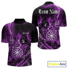 Load image into Gallery viewer, Custom Black And Purple Flame Grim Reaper Dart Team Men Quarter-Zip Shirt, Halloween Dart Otufit IPHW10028
