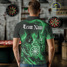 Load image into Gallery viewer, Custom Black And Green Flame Grim Reaper Dart Team Men Polo Shirts, Halloween Dart Otufit IPHW10029
