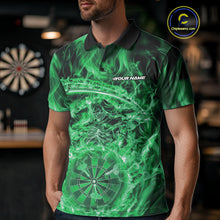 Load image into Gallery viewer, Custom Black And Green Flame Grim Reaper Dart Team Men Polo Shirts, Halloween Otufit IPHW10038