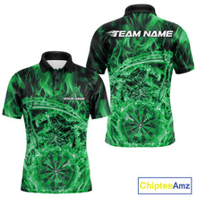 Load image into Gallery viewer, Custom Black And Green Flame Grim Reaper Dart Team Men Polo Shirts, Halloween Otufit IPHW10038