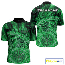 Load image into Gallery viewer, Custom Black And Green Flame Grim Reaper Dart Team Men Quarter-Zip Shirts, Halloween Otufit IPHW10038