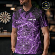 Load image into Gallery viewer, Custom Black And Purple Flame Grim Reaper Dart Team Men Polo Shirts, Halloween Otufit IPHW10039