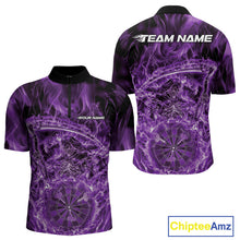 Load image into Gallery viewer, Custom Black And Purple Flame Grim Reaper Dart Team Men Quarter-Zip Shirts, Halloween Otufit IPHW10039