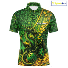 Load image into Gallery viewer, Custom St Patricks Day Dragon Bowling Shirt, Golden Coins And Shamrock Saint Paddy Bowling League Shirt IPHW10506