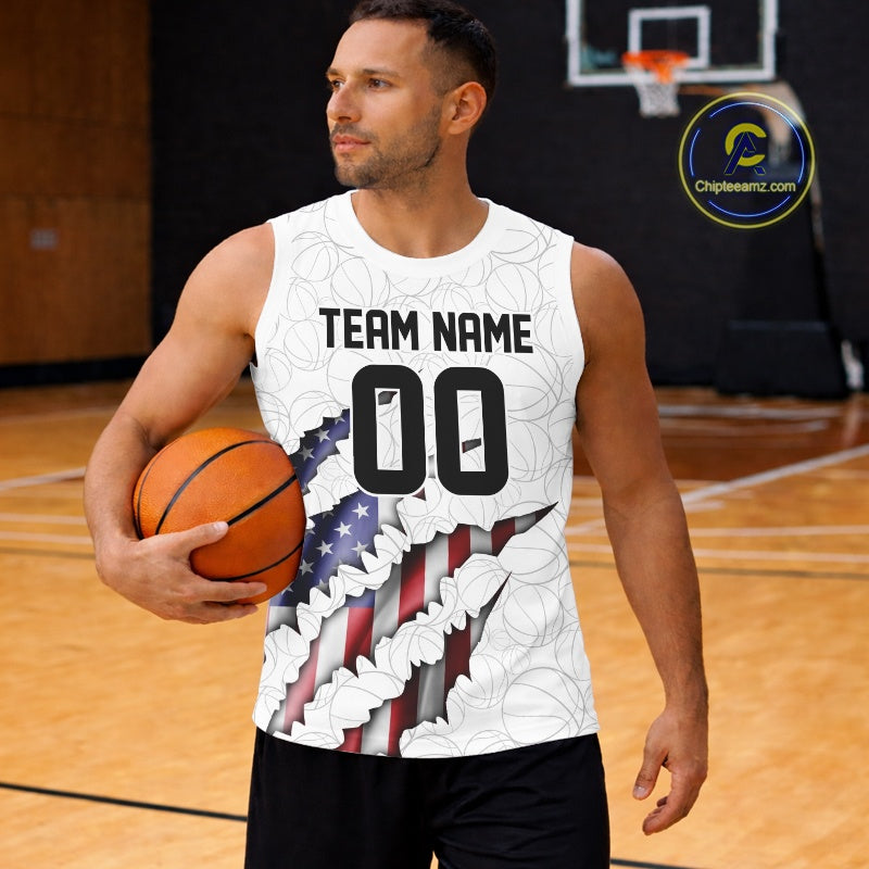 Custom Patriotic US Flag Basketball Jerseys, Personalized Name Number Basketball Team Shirt IPHW10510
