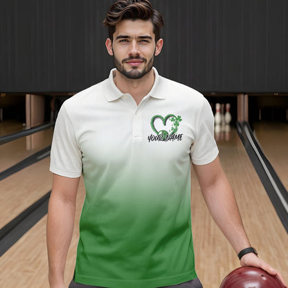 Custom Heart St Patricks Day Bowling Polo Shirts For Men, Lucky Shamprock Bowling Team Shirt IPHW8601