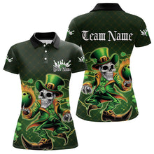 Load image into Gallery viewer, Custom Funny St Patricks Day Leprechaun Skull Bowling Team Polo Shirts, Tournament Outfits IPHW8605