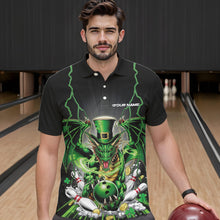Load image into Gallery viewer, Custom Black And Green St Patricks Dragon Bowling Polo Shirts For Men, Lucky Dragon Bowling IPHW8609