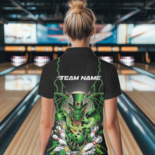 Load image into Gallery viewer, Custom Black And Green St Patricks Dragon Bowling Womens Polo Shirt, Lucky Dragon Bowling IPHW8609